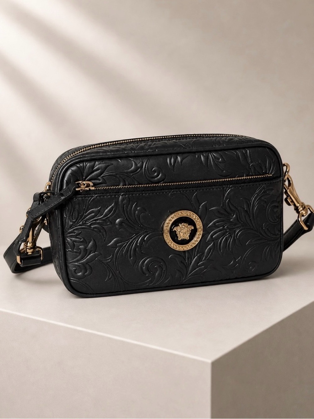 Versace Black Embossed Leather Crossbody with Gold Medusa Emblem - Picture 5 of 14
